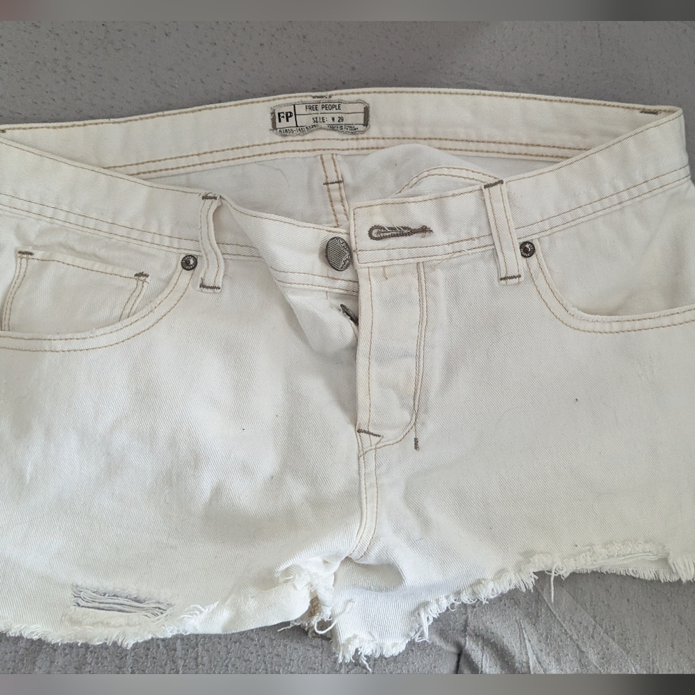 Free People White Denim Button-Fly Shorts